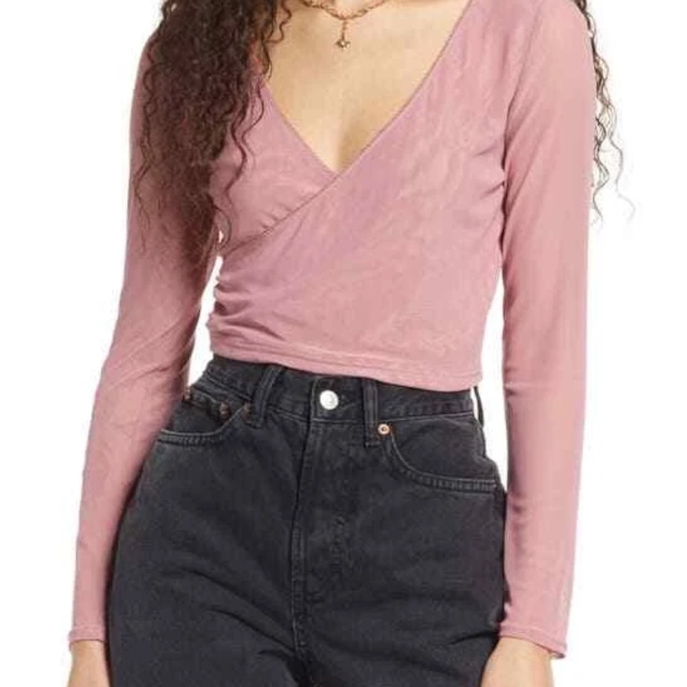 bp Dusty Rose Long Sleeve Wrap Crop Top